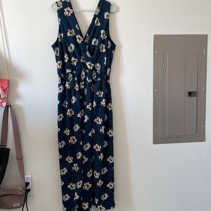 Navy blue jumpsuit with flowers